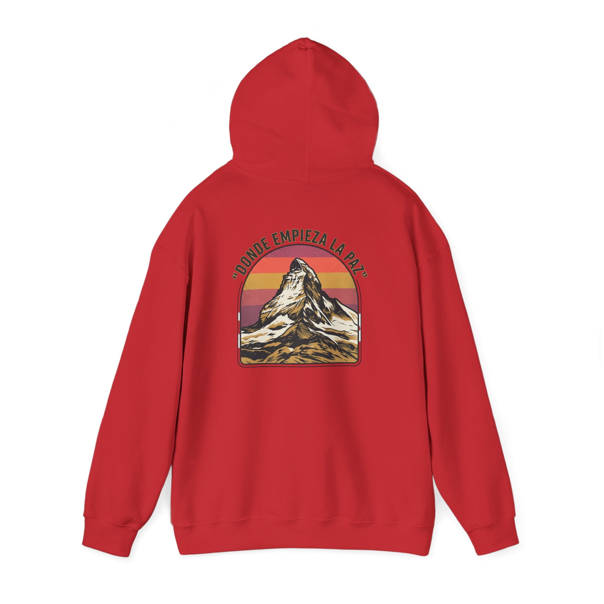 Mountain Sunset Hoodie — "Donde Entra la Paz" Retro Travel Graphic