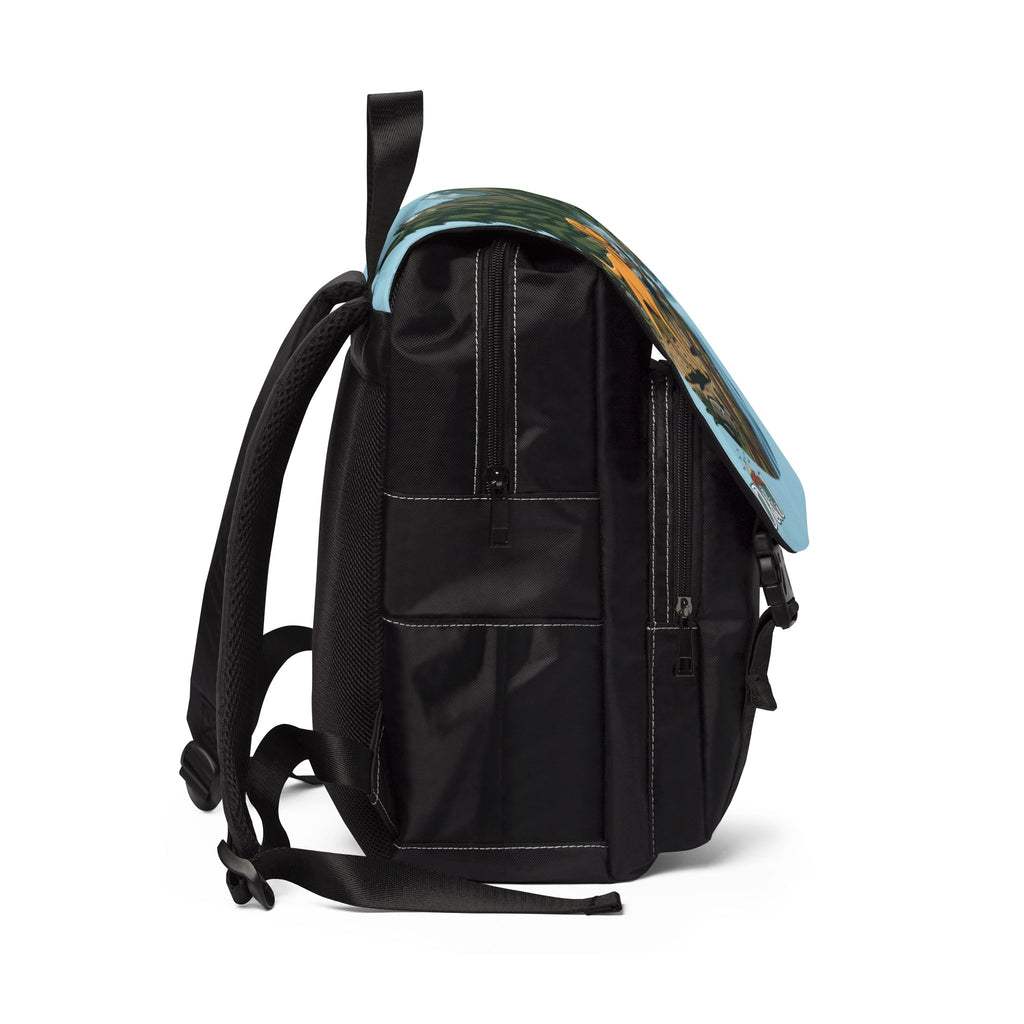 Hiking Dogs Shoulder Backpack – Scenic River Trail Print