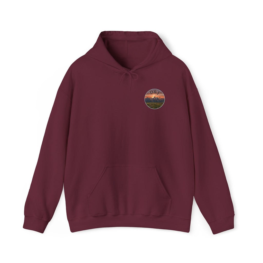 Mountain Sunset Hoodie — "Donde Entra la Paz" Retro Travel Graphic